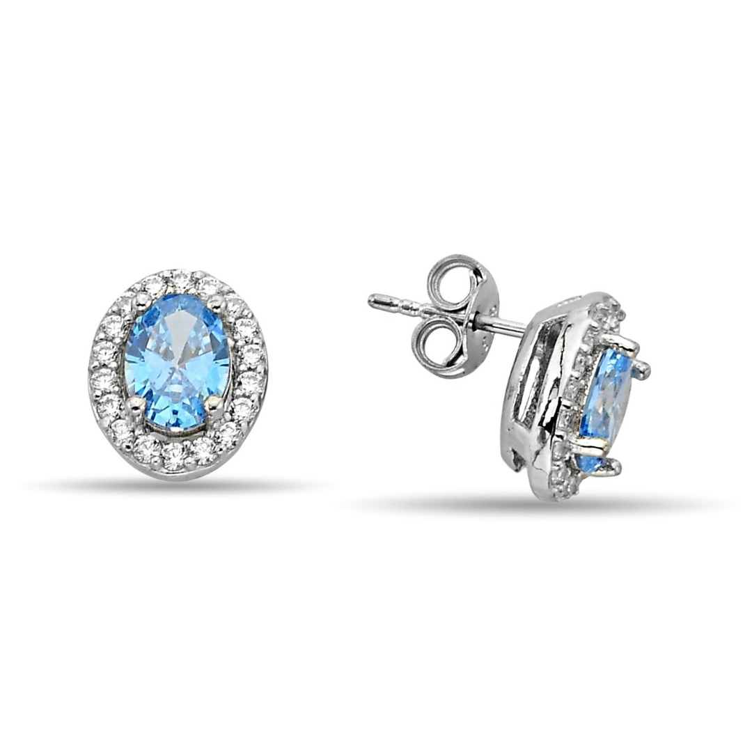 AQUA OVAL STUD EARRINGS ZIRCON