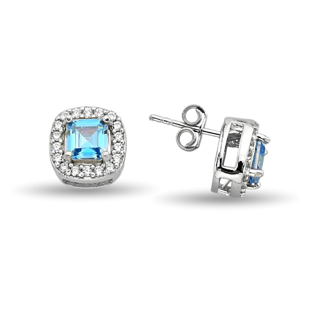 AQUA SQUARE STUD EARRINGS ZIRCON