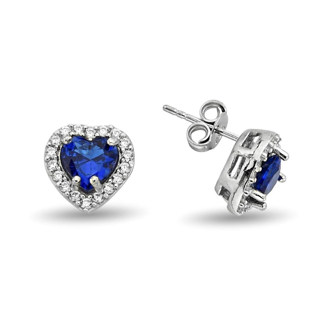 DARK BLUE HEART SEWING EARRINGS ZIRCON