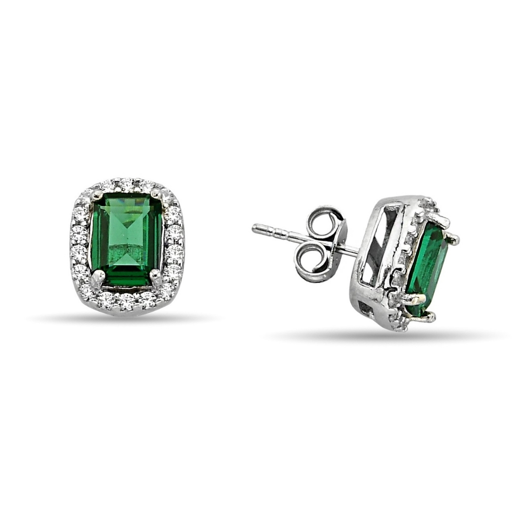 GREEN RECTANGULAR STITCH EARRINGS ZIRCON