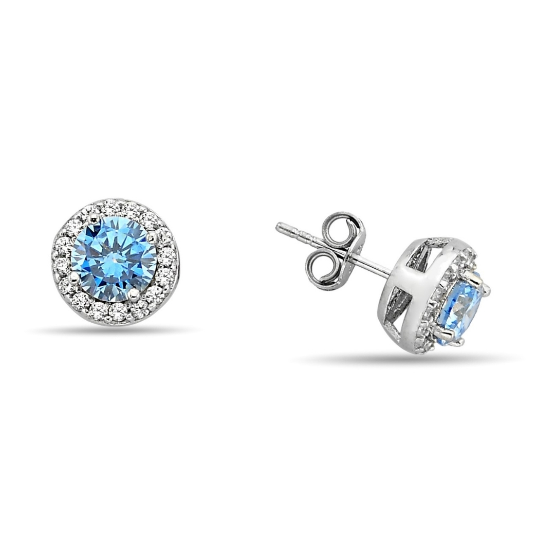 AQUA ROUND STITCH EARRINGS ZIRCON