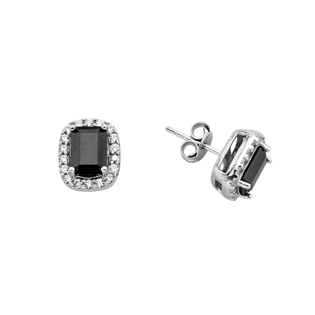 BLACK SQUARE STITCH EARRINGS ZIRCON