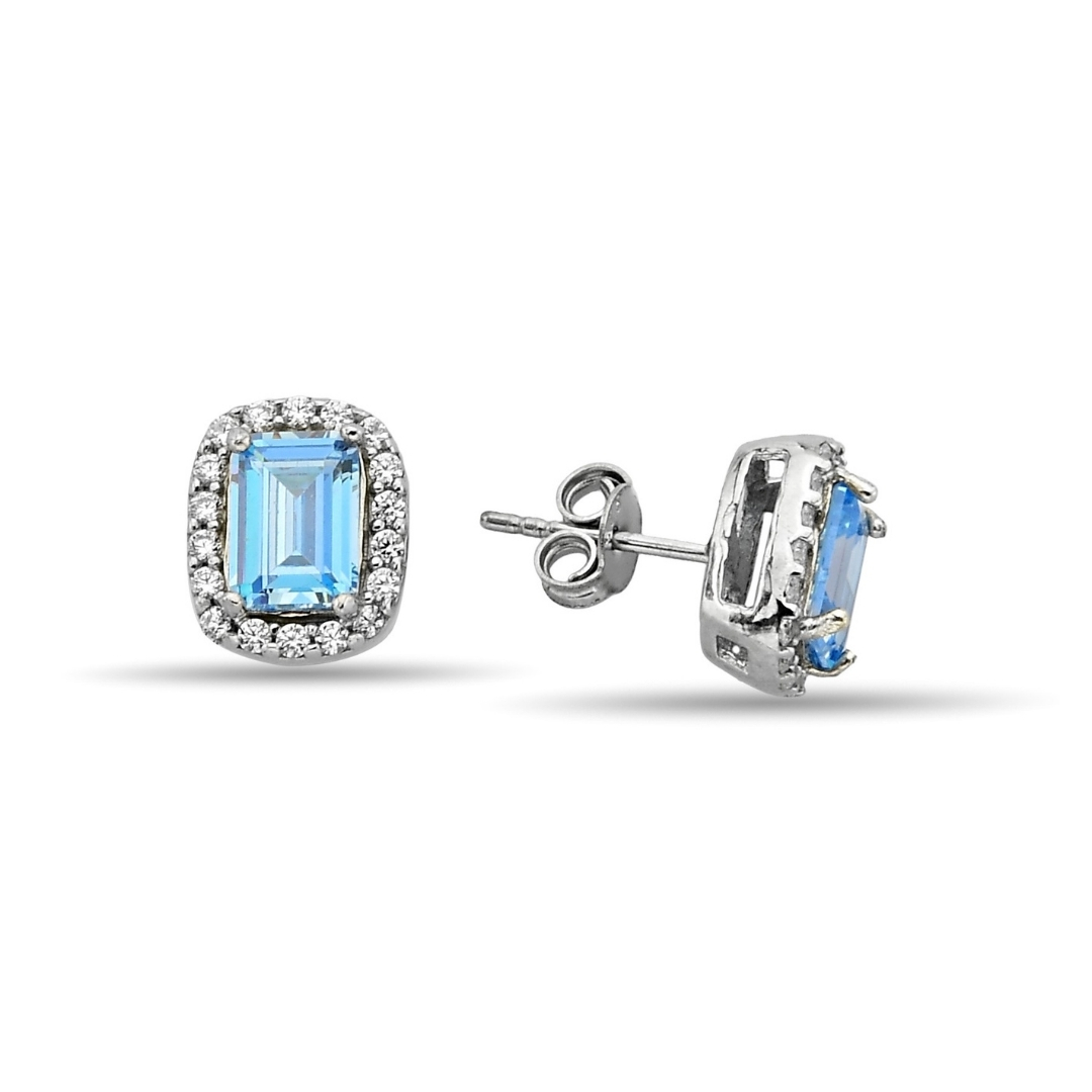 AQUA RECTANGULAR STITCHED EARRINGS ZIRCON