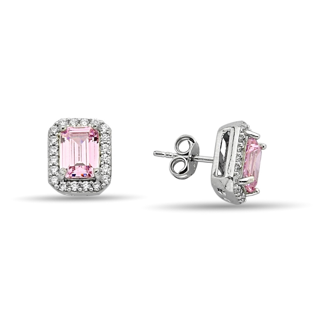 PINK RECTANGULAR STITCH EARRINGS ZIRCON