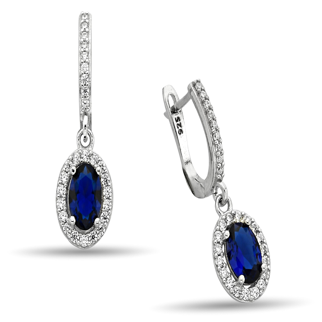 DARK BLUE OVAL HANGING ZIRCON EARRINGS