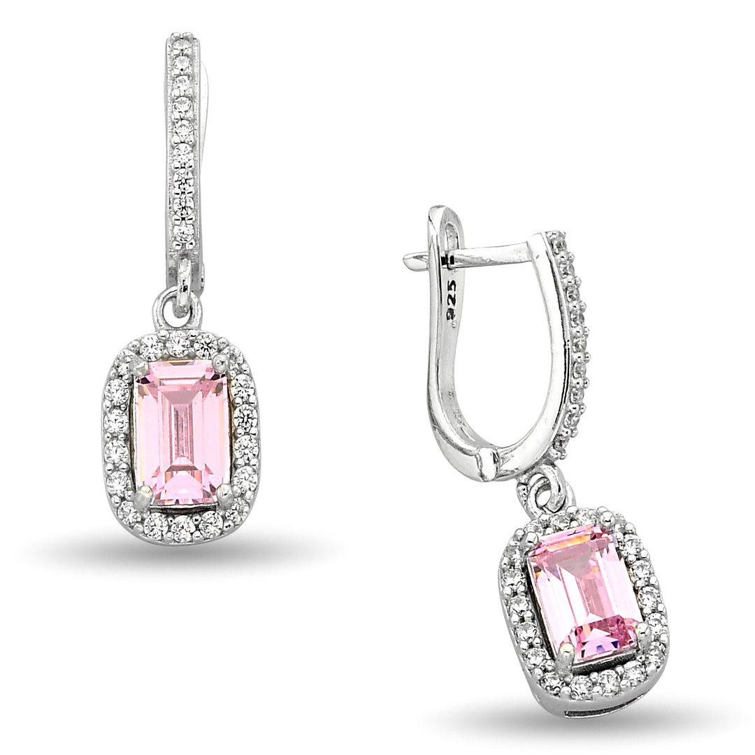 PINK RECTANGULAR HANGING ZIRCON EARRINGS