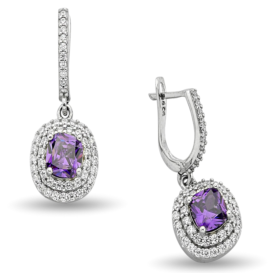 PURPLE SQUARE HANGING ZIRCON EARRINGS