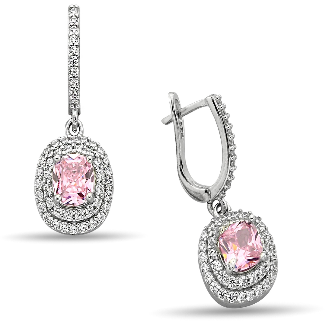 PINK SQUARE HANGING ZIRCON EARRINGS