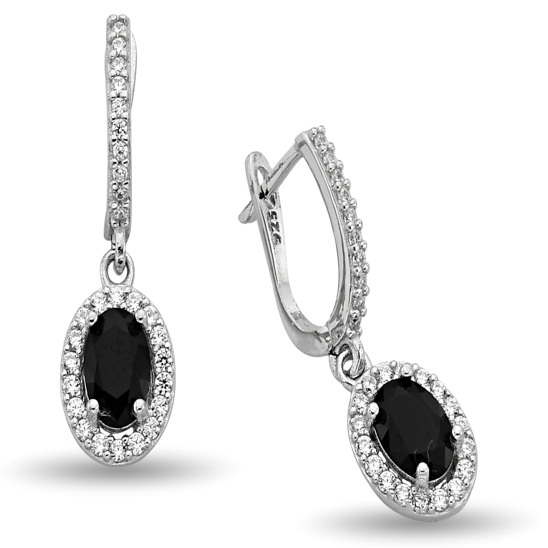 BLACK OVAL HANGING ZIRCON EARRINGS