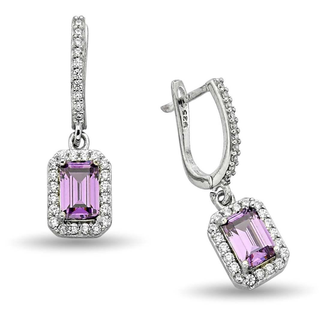 PURPLE RECTANGULAR HANGING ZIRCON EARRINGS