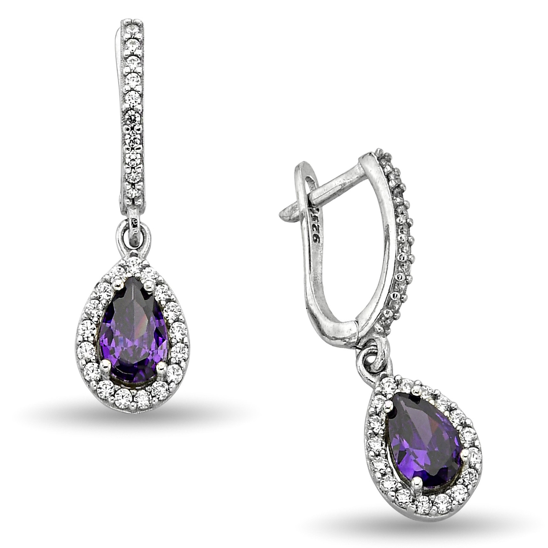 PURPLE DROP HANGING ZIRCON EARRINGS