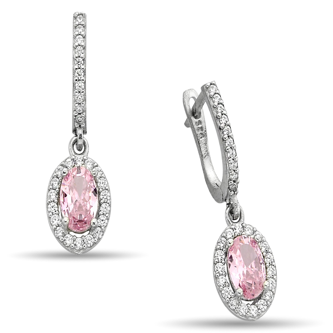 PINK OVAL HANGING ZIRCON EARRINGS