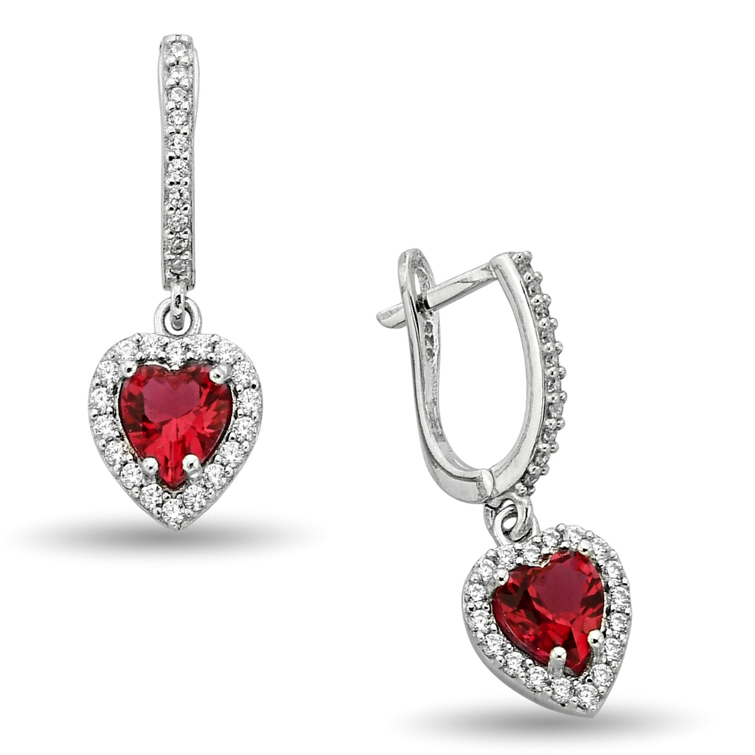 RED HEART HANGING ZIRCON EARRINGS