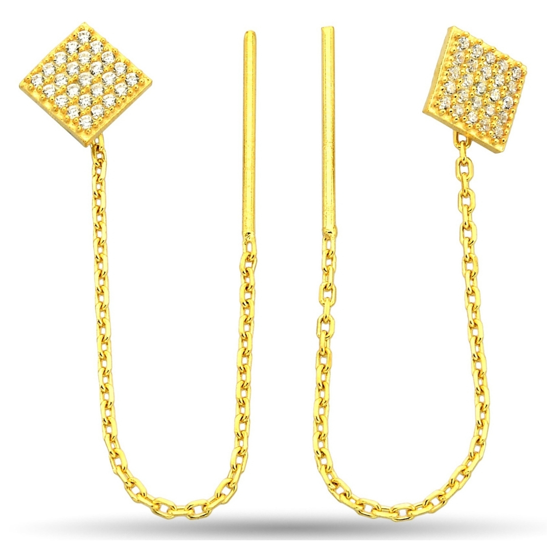 SQUARE STONE CHAIN ​​EARRINGS