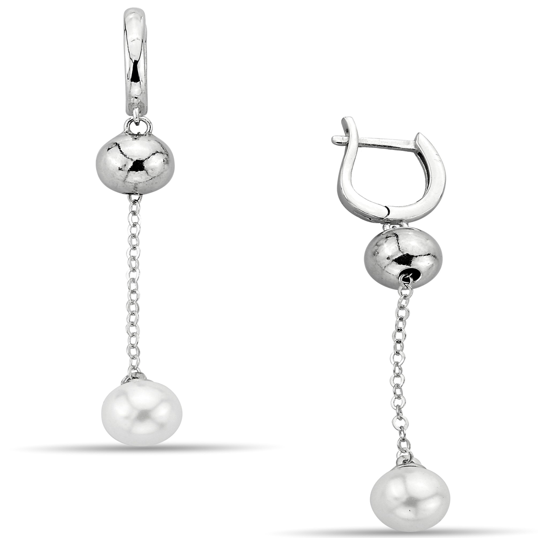 PEARL AND SHINY STONE CHAIN ​​EARRINGS