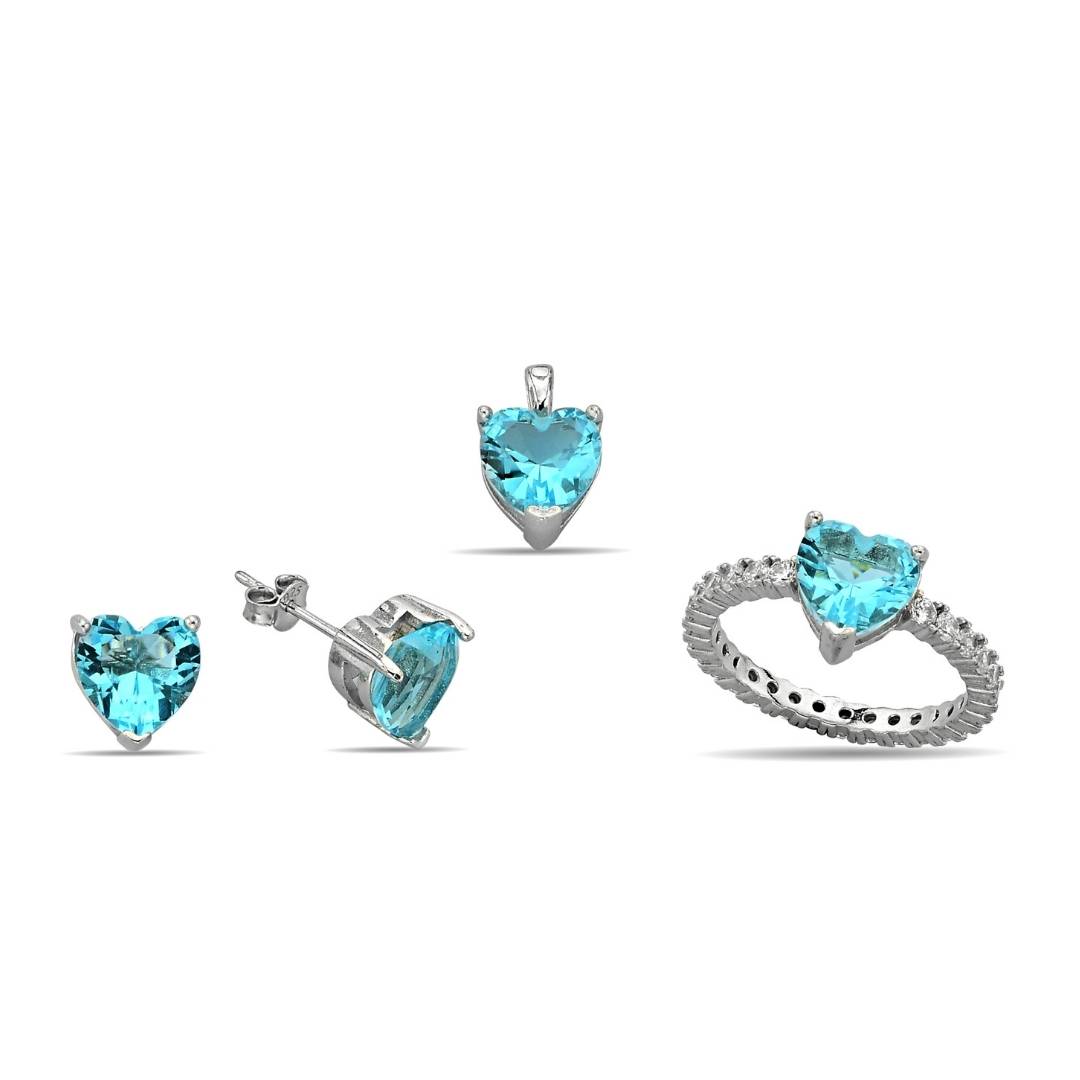 LIGHT BLUE HEART ZIRCON SET