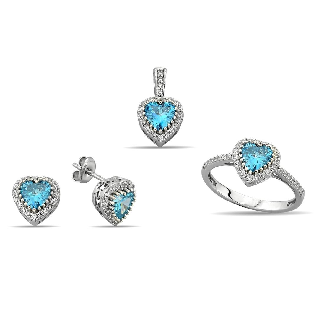 LIGHT BLUE HEART STONE ZIRCON SET