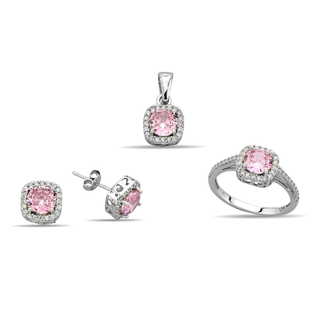 SQUARE STONE PINK ZIRCON SET