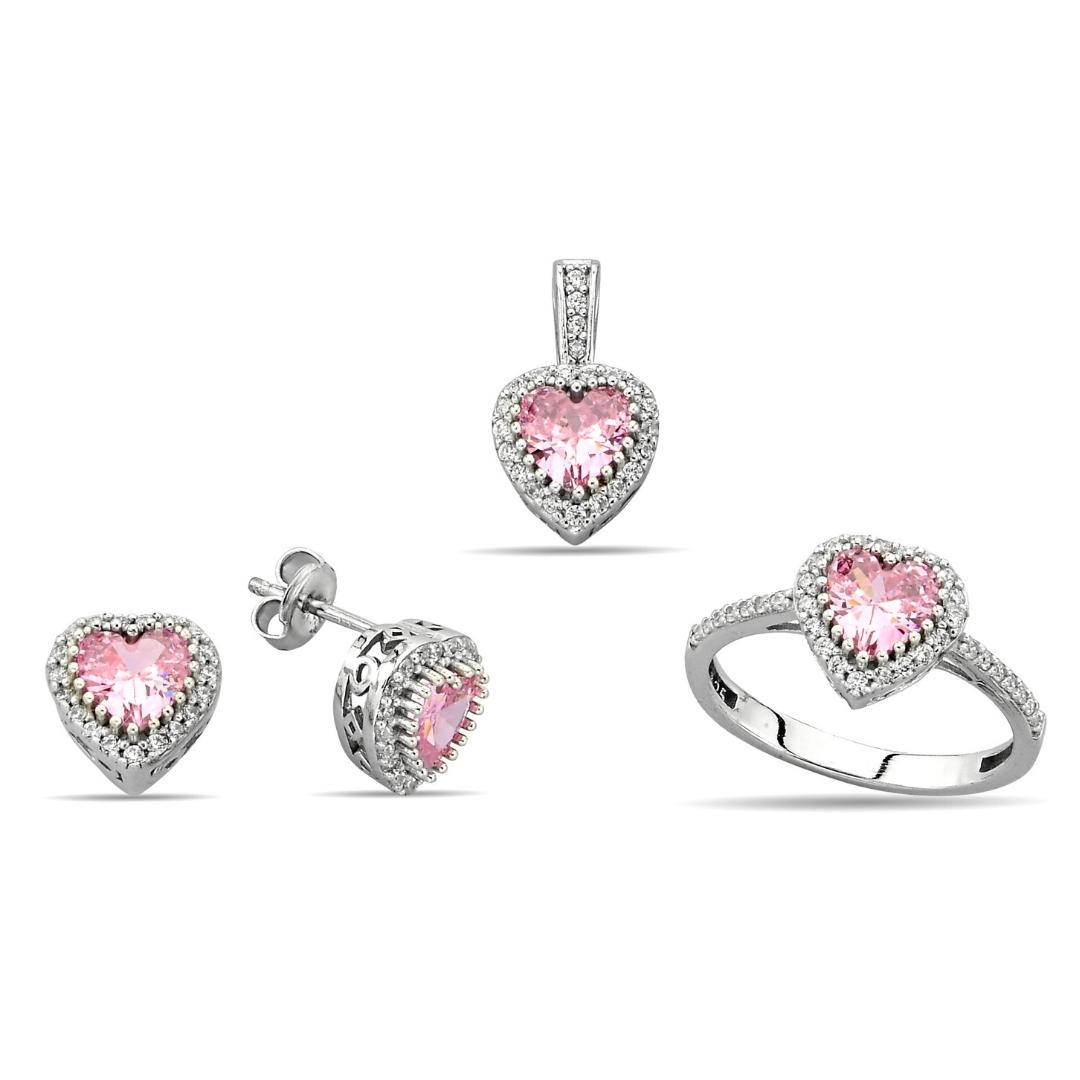 PINK HEART SET WITH ZIRCON STONE