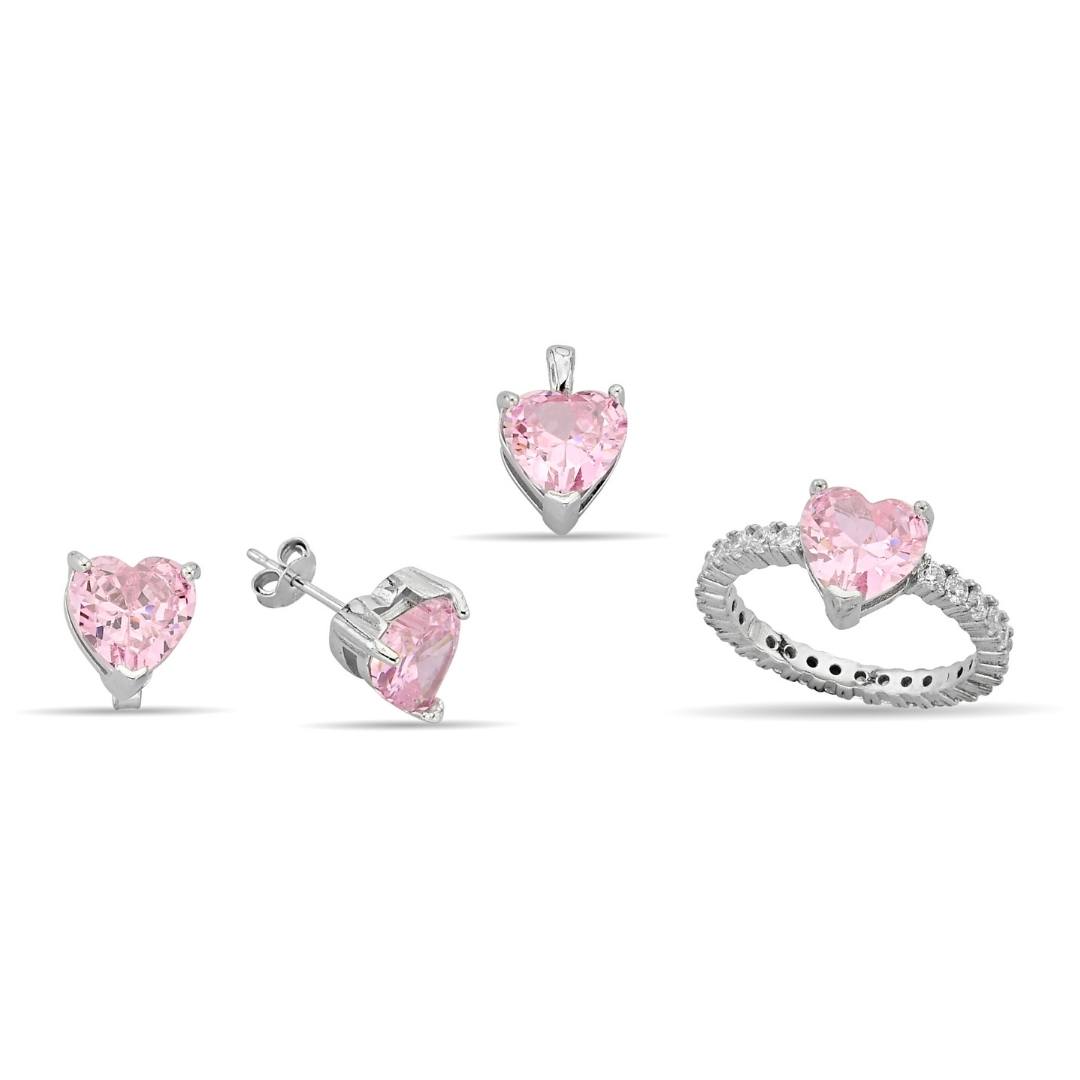 PINK HEART SET WITH ZIRCON STONE