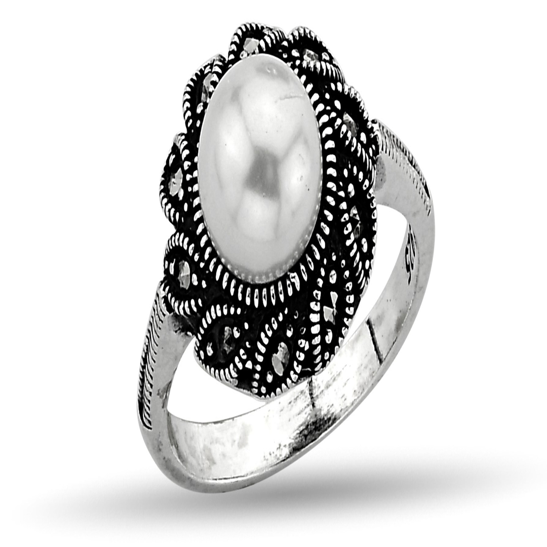 PEARL STONE MARCASITE RING