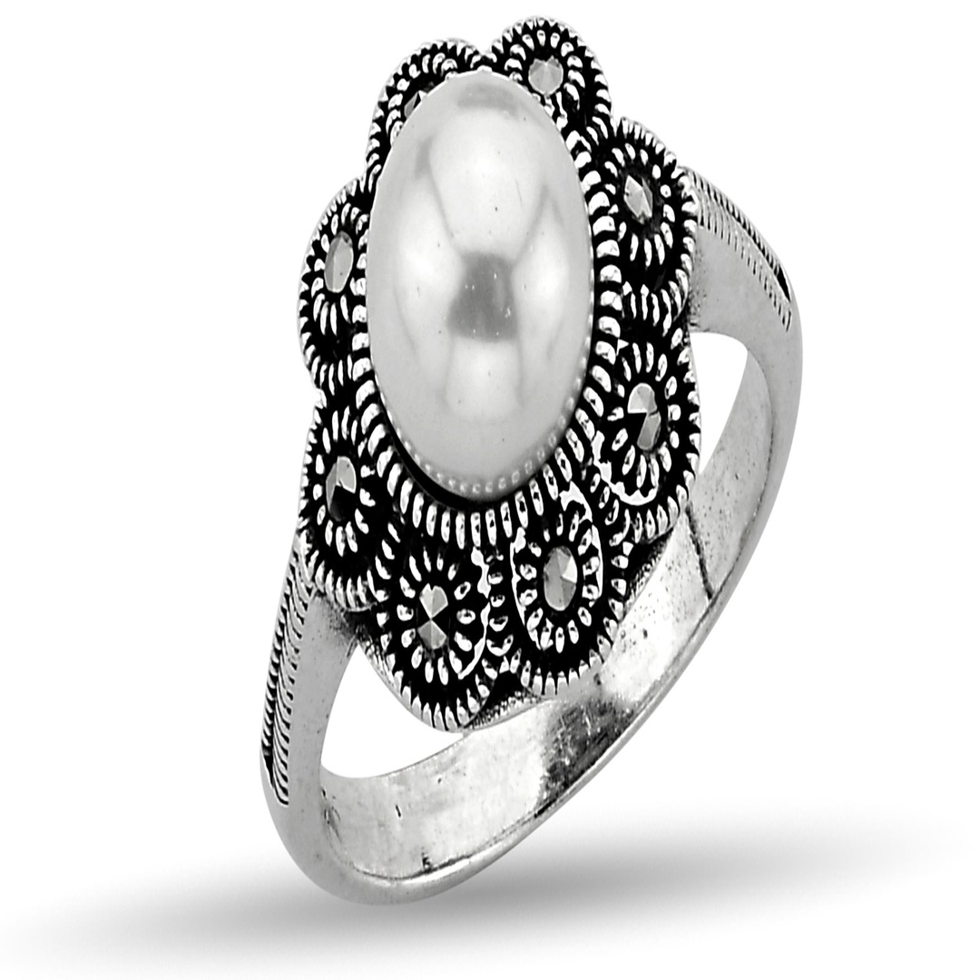 PEARL STONE MARCASITE RING