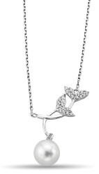 PEARL AND FLOWER FIGURE ZIRCON NECKLACE - 1