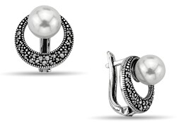 PEARL STONE MARCASITE EARRINGS - 1