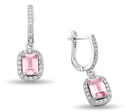 PINK RECTANGULAR HANGING ZIRCON EARRINGS - 1