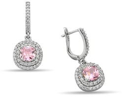 PINK SQUARE HANGING ZIRCON EARRINGS - 1