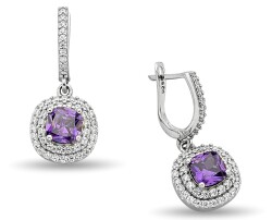 PURPLE SQUARE HANGING ZIRCON EARRINGS - 1