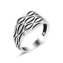 SILVER MEN'S RING WITH BLACK STRIP - 1