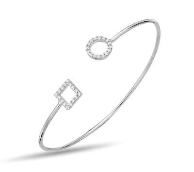 SQUARE AND ROUND ZIRCONIA STONE BANGLE - 1