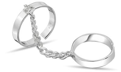 STONELESS RING WITH CHAIN ​​AND DOUBLE RINGS - 1