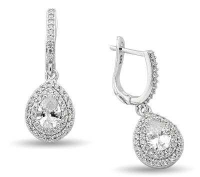 WHITE DROP HANGING ZIRCON EARRINGS - 1