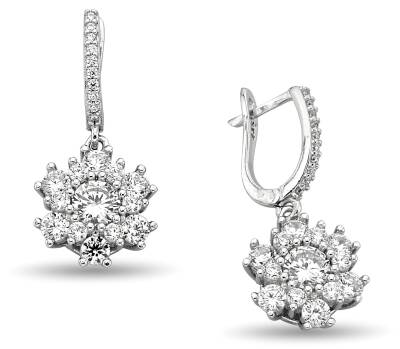 WHITE FLOWER HANGING ZIRCON EARRINGS - 1