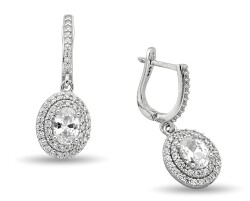 WHITE OVAL HANGING ZIRCON EARRINGS - 1