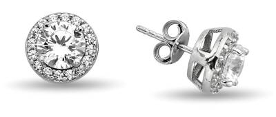 WHITE ROUND STUD EARRINGS ZIRCON - 1