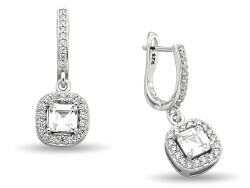 WHITE SQUARE HANGING ZIRCON EARRINGS - 1