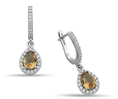 YELLOW DROP HANGING ZIRCON EARRINGS - 1