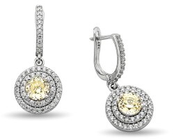 YELLOW ROUND HANGING ZIRCON EARRINGS - 1