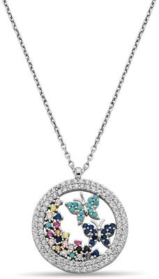 ZIRCON NECKLACE WITH A BUTTERFLY FIGURE IN A CIRCLE - 1